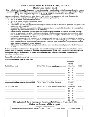 6-PERSON APARTMENT APPLICATION, 2017-2018