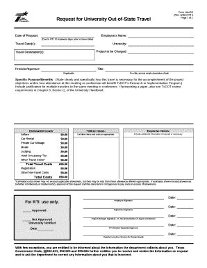 Request for University Out-of-State Travel