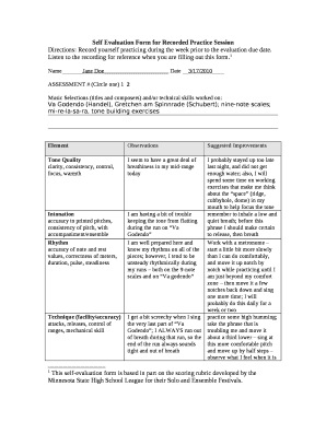 Self Evaluation Form for Recorded Practice Session