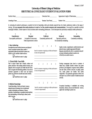 OBSTETRICS & GYNECOLOGY STUDENT EVALUATION FORM