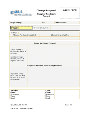 Supplier Feedback Record