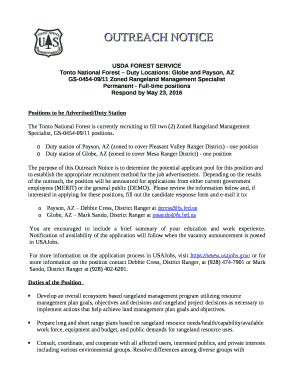 Tonto National Forest Duty Locations: Globe and Payson, AZ