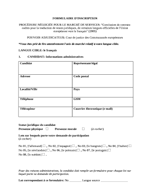 Remplissable PROCDURE NGOCIE POUR LE MARCH DE SERVICES: "Conclusion de contrats-cadres pour la traduction de textes juridiques, de certaines langues officielles de l'Union europenne vers le franais" (2005)