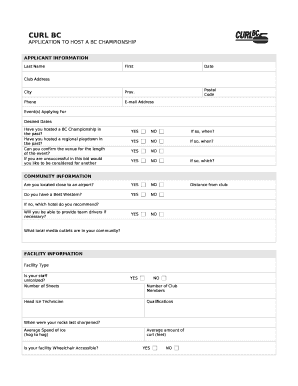 APPLICATION TO HOST A BC CHAMPIONSHIP