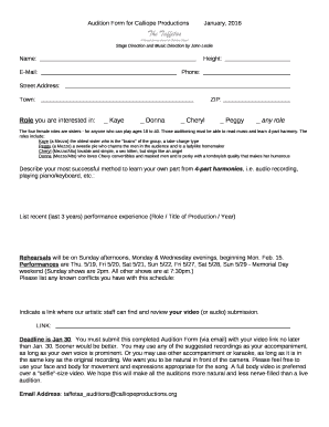 Audition Form for Calliope ProductionsJanuary, 2016