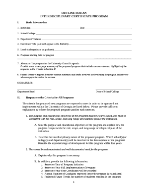 OUTLINE FOR AN INTERDISCIPLINARY CERTIFICATE PROGRAM