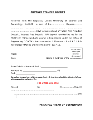Received from the Registrar, Cochin University of Science and Technology, Kochi-22a sum of Rs (Rupees