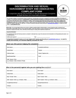 In conjunction with the Discrimination or Sexual Harassment Complaints by Staff Members and Associates procedure