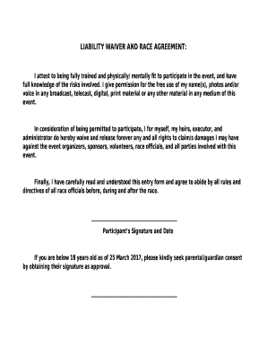 LIABILITY WAIVER AND RACE AGREEMENT: