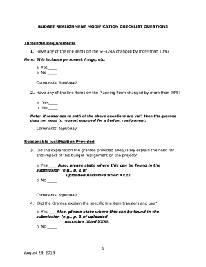 BUDGET REALIGNMENT MODIFICATION CHECKLIST QUESTIONS