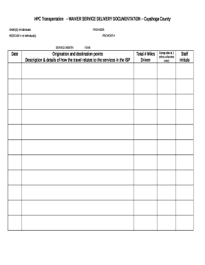 HPC Transportation WAIVER SERVICE DELIVERY DOCUMENTATION Cuyahoga County