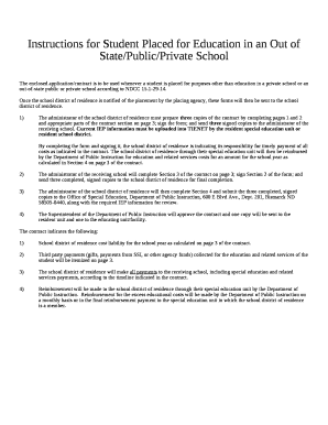 Instructions for Student Placed for Education in an Out of State/Public/Private School