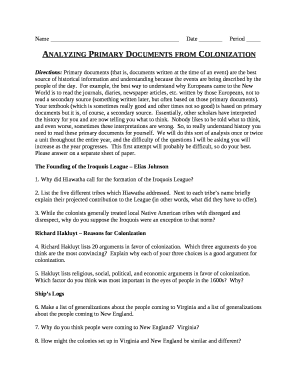 Analyzing Primary Documents from Colonization