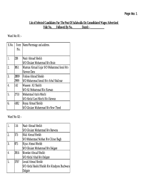 List of Selected Candidates For The Post Of Safaiwalla On Consolidated Wages Advertised