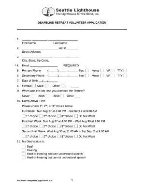 DEAFBLIND RETREAT VOLUNTEER APPLICATION