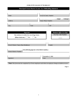 Municipal/School District Income Tax Withholding Statement