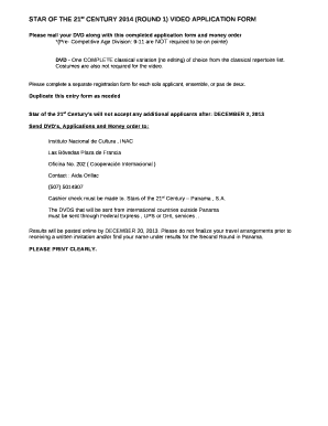 STAR OF THE 21st CENTURY 2014 (ROUND 1) VIDEO APPLICATION FORM