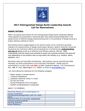 DBIA is accepting nominations for the Distinguished Design-Build Leadership Awards