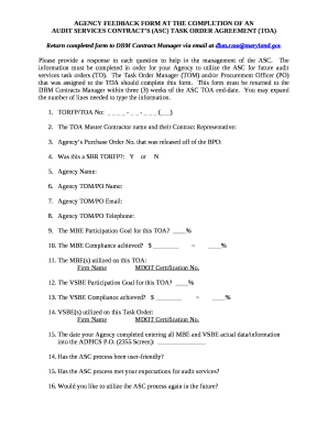 AGENCY FEEDBACK FORM AT THE COMPLETION OF AN