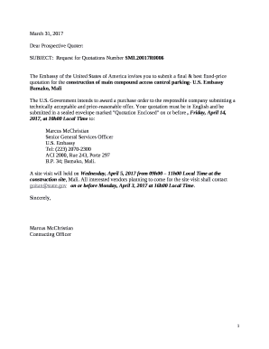 SUBJECT:Request for Quotations Number SML20017R0006