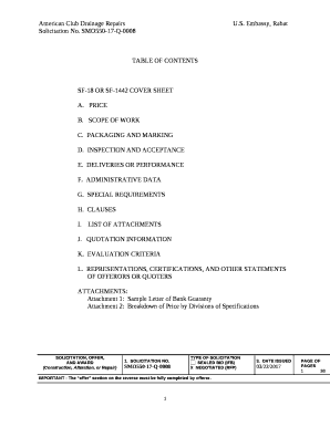 SF-18 or SF-1442 cover sheet