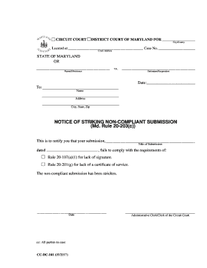 notice of striking non compliant submission