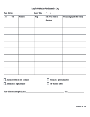 Sample Medication Administration Log