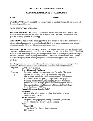 CLINICAL PRIVILEGES IN RADIOLOGY