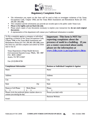 Regulatory Complaint Form