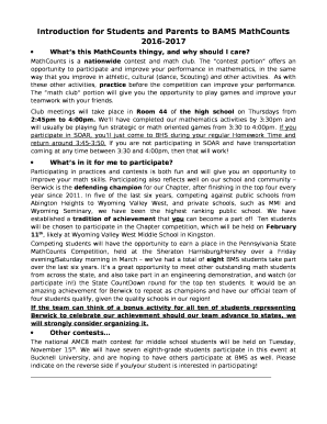 Introduction for Students and Parents to BAMS MathCounts 2016-2017