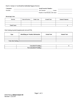 Section A: Cost Detail for Individual Support Services