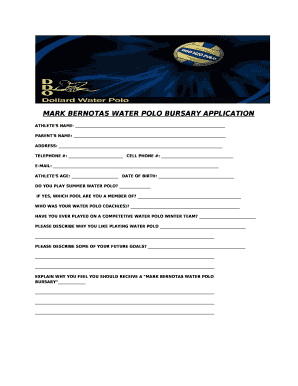 MARK BERNOTAS WATER POLO BURSARY APPLICATION