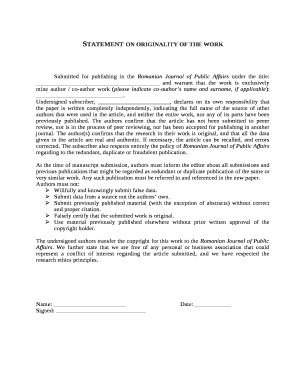 Statement ON ORIGINALITY OF THE WORK