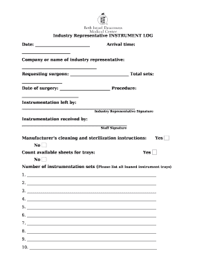 Industry Representative INSTRUMENT LOG