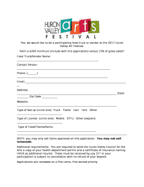 Yes, we would like to be a participating food truck or vendor at the 2017 Huron Valley Art Festival