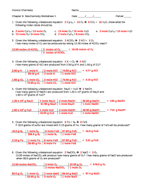 Chapter 9: Stoichiometry WorksheetIIDate //Period