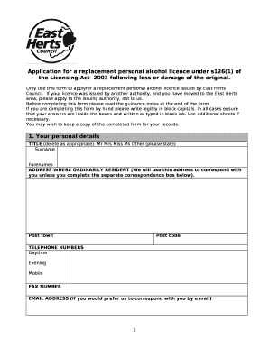 Application for a replacement personal alcohol licence under s126(1) of the Licensing Act2003 following loss or damage of the original