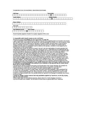 TEAMFORCE UK LTD PAINTBALL REGISTRATION FORM