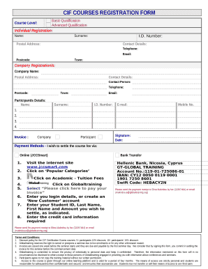 CIF COURSES REGISTRATION FORM