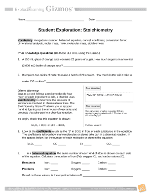 stoichiometry gizmo answer key Doc Template | PDFfiller