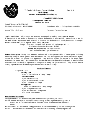 7th Grades Life Science Course SyllabusSpr