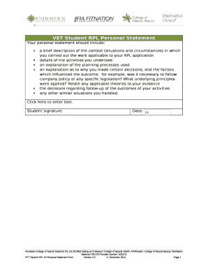 VET Student RPL Personal Statement