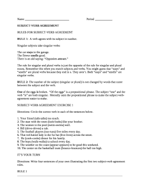 Subject / Verb Agreement Worksheet - Chicago Military Academy at ...