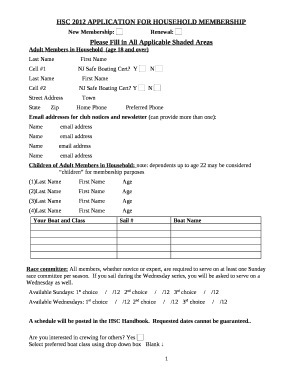 HSC 2012 APPLICATION FOR HOUSEHOLD MEMBERSHIP template