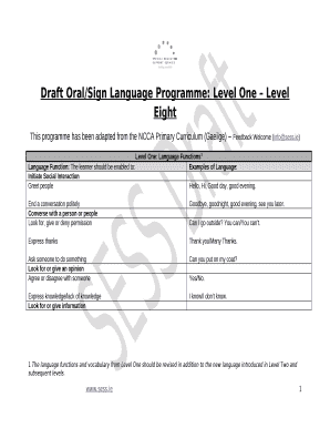 Draft Oral/Sign Language Programme: Level One Level Eight