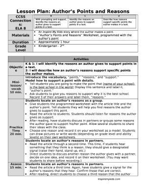 Lesson Plan: Authors Points and Reasons
