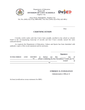 I hereby certify under oath that I have been actually enrolled in the school or schools listed in the accompanying transcript of records and that I have actually earned the units indicated therein