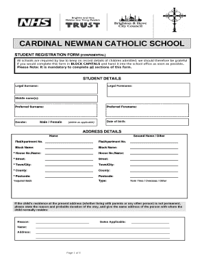 STUDENT REGISTRATION FORM CONFIDENTIAL