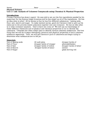 Unit 2- Lab: Analysis of Unknown Compounds using Chemical & Physical Properties