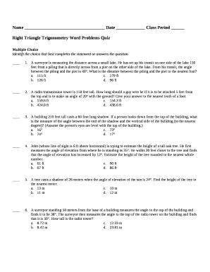 Right Triangle Trigonometry Word Problems Quiz
